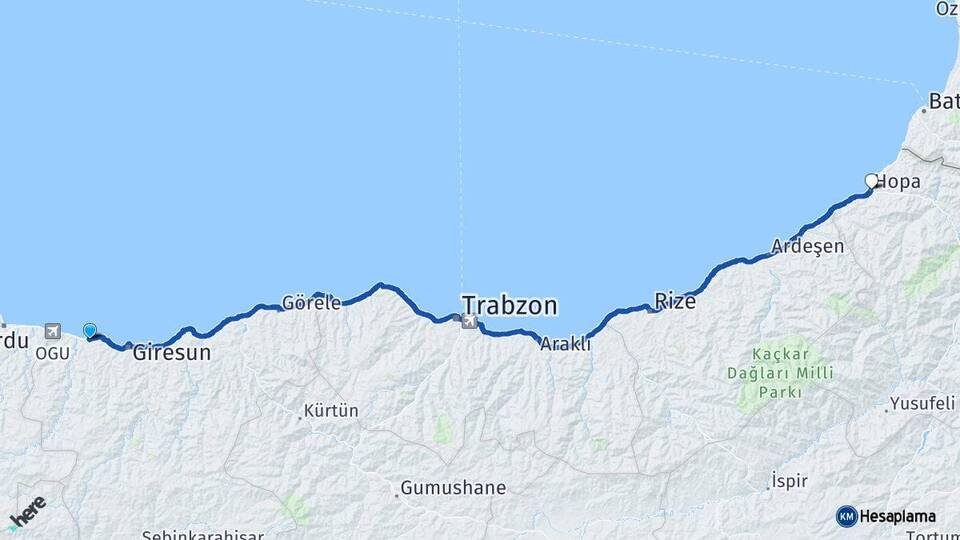 Giresun Bulancak Hopa Artvin Arası Kaç Km - Yol Haritası