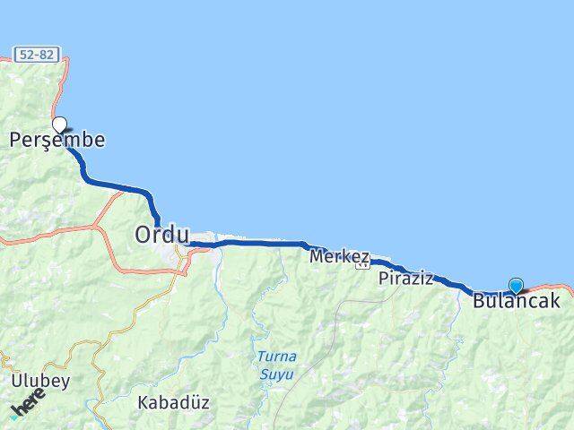 Giresun Bulancak Perşembe Ordu Arası Kaç Km - Yol Haritası