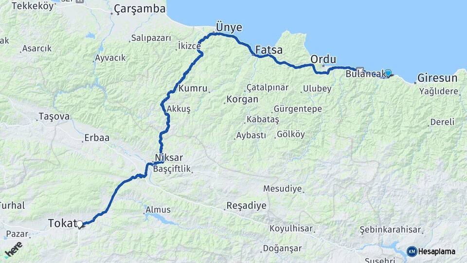 Giresun Bulancak Tokat Arası Kaç Km - Yol Haritası