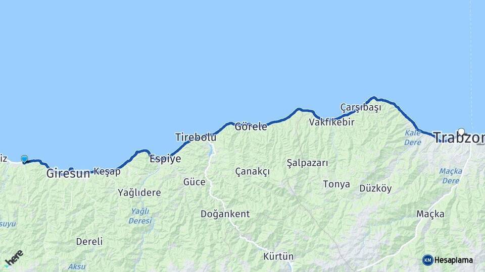 Giresun Bulancak Trabzon Arası Kaç Km - Yol Haritası