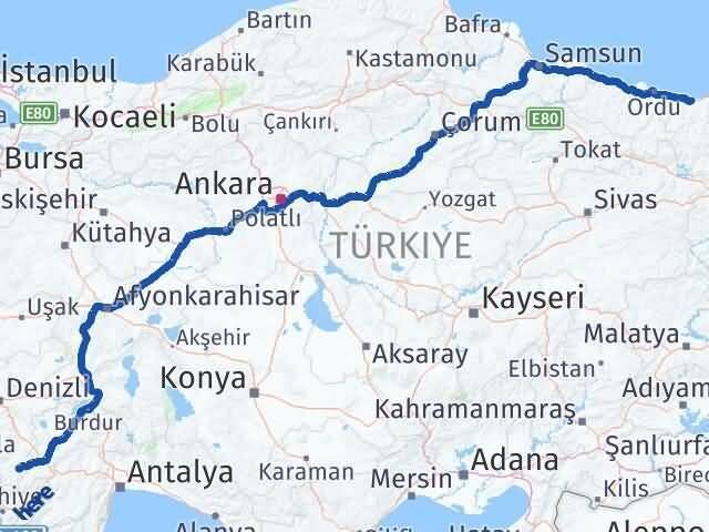 Giresun Çameli Denizli Arası Kaç Km - Yol Haritası