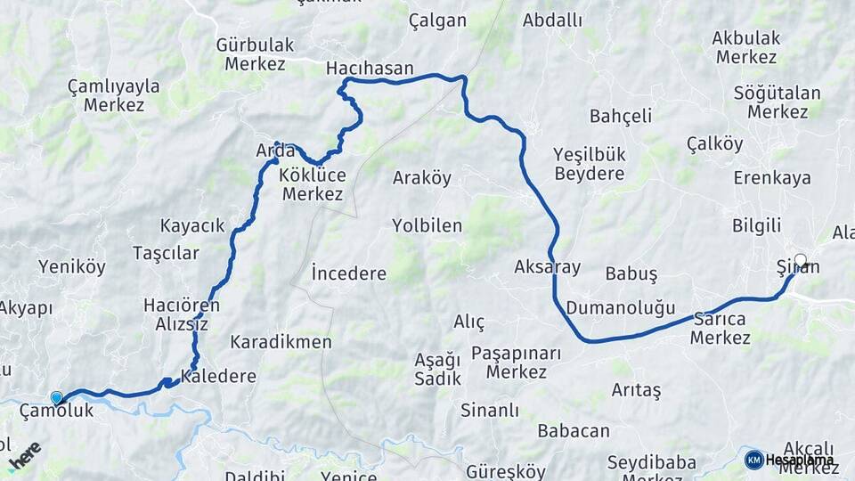 Giresun Çamoluk Şiran Gümüşhane Arası Kaç Km - Yol Haritası