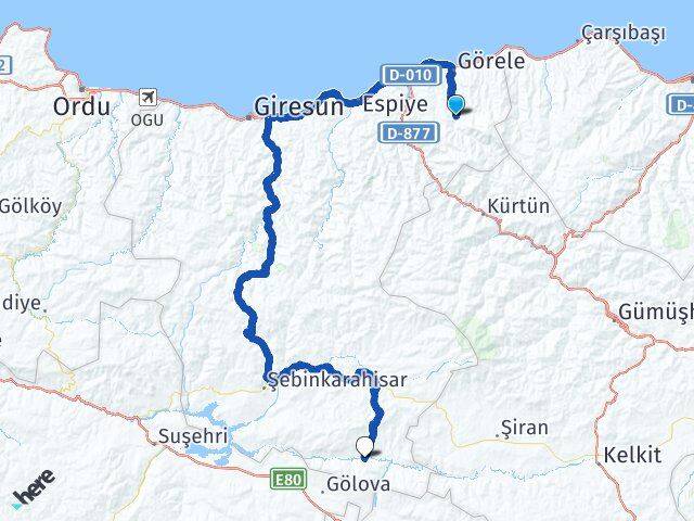Giresun Çanakçı Çamoluk Arası Kaç Km - Yol Haritası
