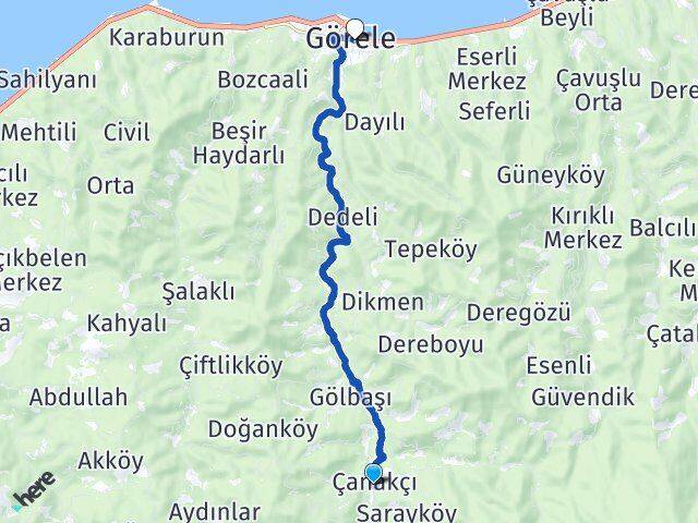 Giresun Çanakçı Görele Arası Kaç Km - Yol Haritası