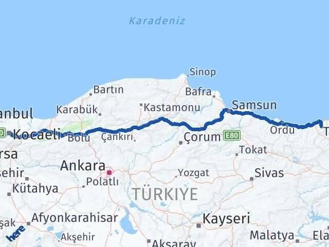 Giresun Çanakçı Kocaeli Arası Kaç Km - Yol Haritası