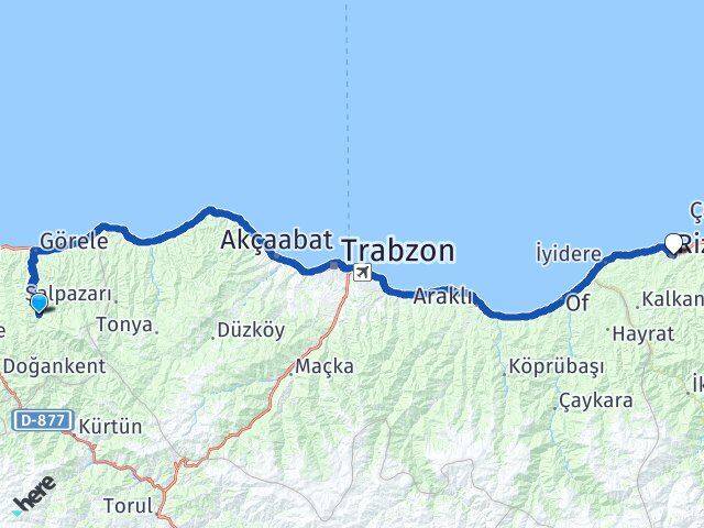 Giresun Çanakçı Rize Arası Kaç Km - Yol Haritası