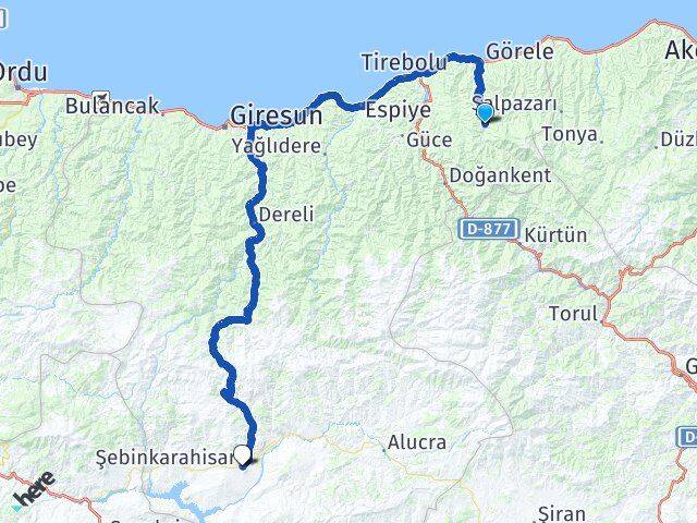 Giresun Çanakçı Şebinkarahisar Arası Kaç Km - Yol Haritası