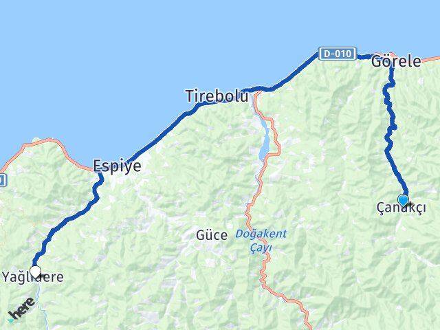 Giresun Çanakçı Yağlıdere Arası Kaç Km - Yol Haritası
