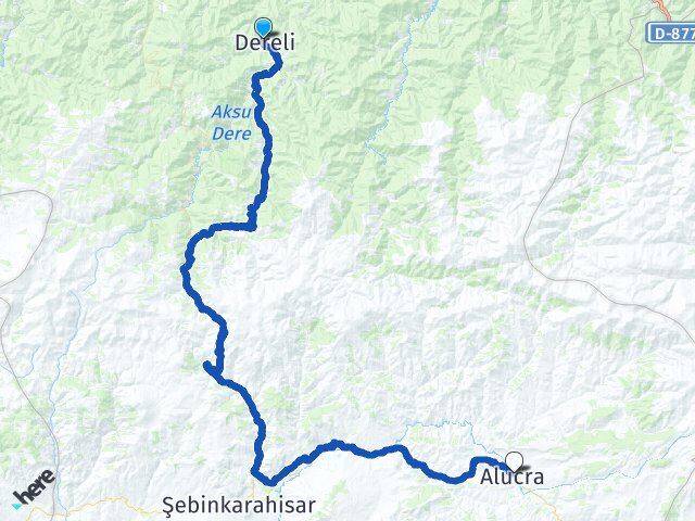 Giresun Dereli Alucra Arası Kaç Km - Yol Haritası