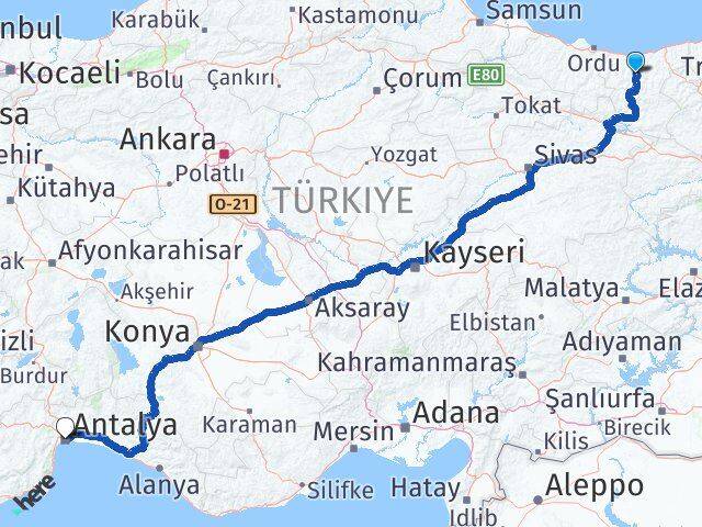 Giresun Dereli Antalya Arası Kaç Km - Yol Haritası