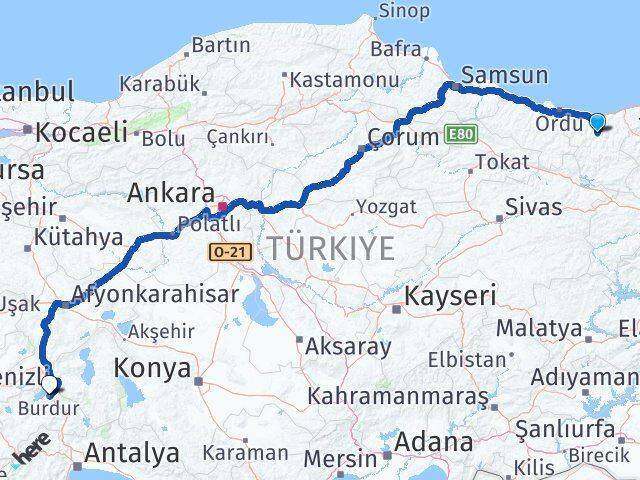 Giresun Dereli Burdur Arası Kaç Km - Yol Haritası