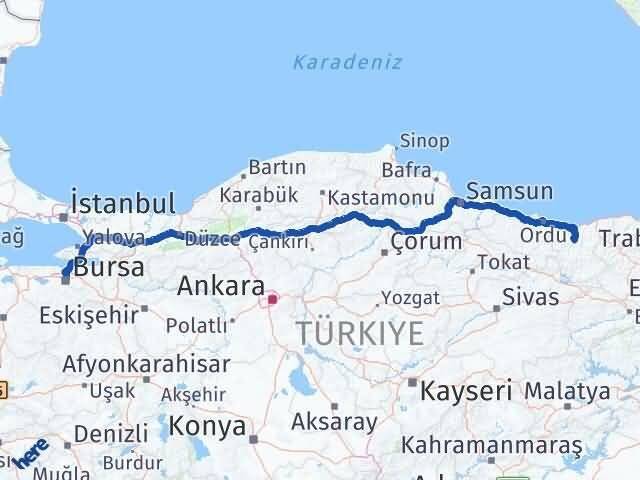 Giresun Dereli Bursa Arası Kaç Km - Yol Haritası