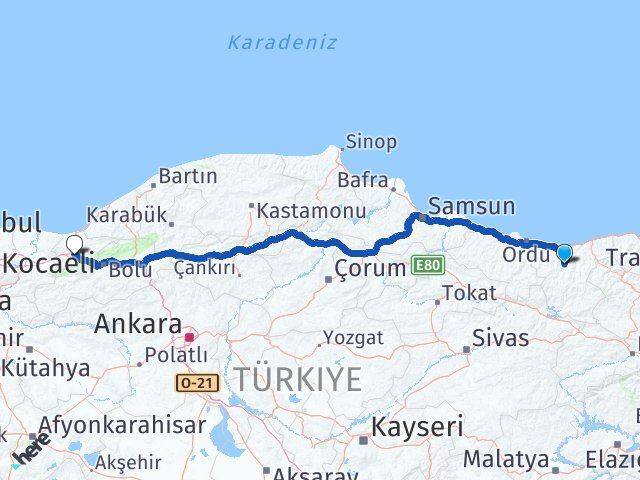 Giresun Dereli Düzce Arası Kaç Km - Yol Haritası