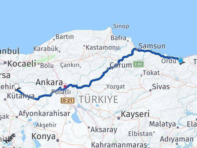 Giresun Dereli Eskişehir Arası Kaç Km - Yol Haritası