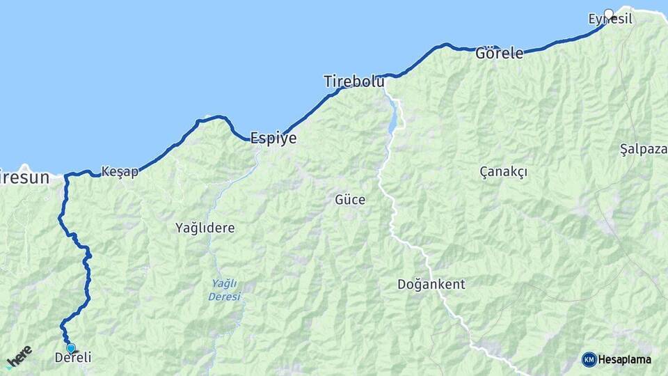 Giresun Dereli Eynesil Arası Kaç Km - Yol Haritası