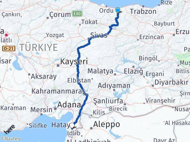 Giresun Dereli Hatay Arası Kaç Km - Yol Haritası