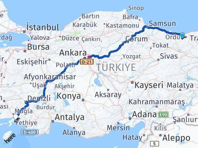Giresun Dereli Muğla Arası Kaç Km - Yol Haritası