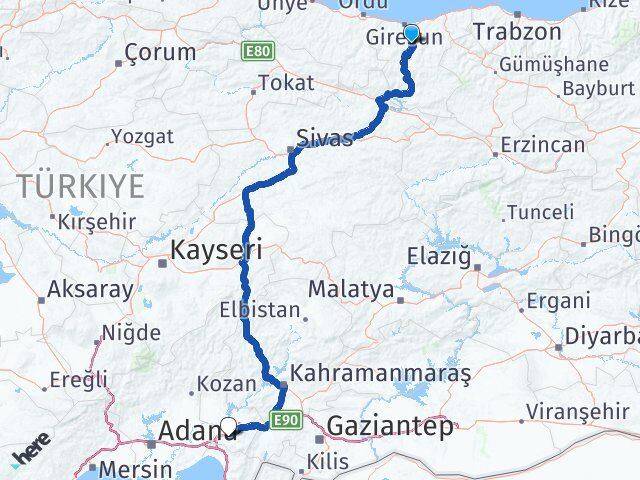 Giresun Dereli Osmaniye Arası Kaç Km - Yol Haritası