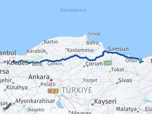 Giresun Dereli Sakarya Arası Kaç Km - Yol Haritası