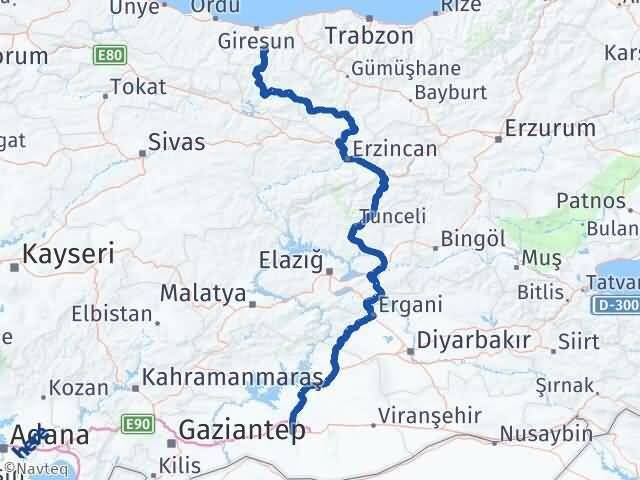Giresun Dereli Şanlıurfa Arası Kaç Km - Yol Haritası