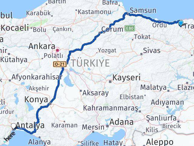 Giresun Doğankent Antalya Arası Kaç Km - Yol Haritası