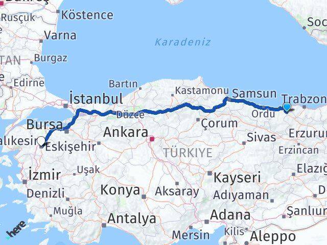 Giresun Doğankent Balıkesir Arası Kaç Km - Yol Haritası