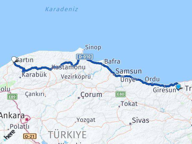 Giresun Doğankent Bartın Arası Kaç Km - Yol Haritası