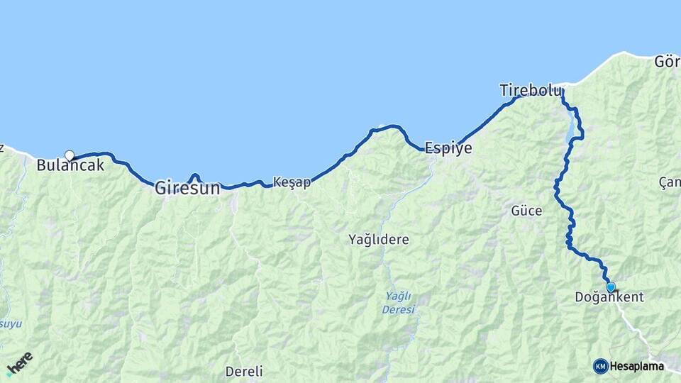 Giresun Doğankent Bulancak Arası Kaç Km - Yol Haritası