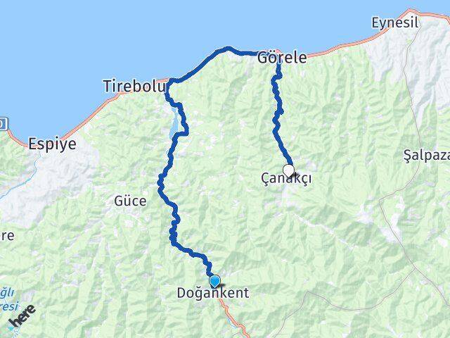 Giresun Doğankent Çanakçı Arası Kaç Km - Yol Haritası