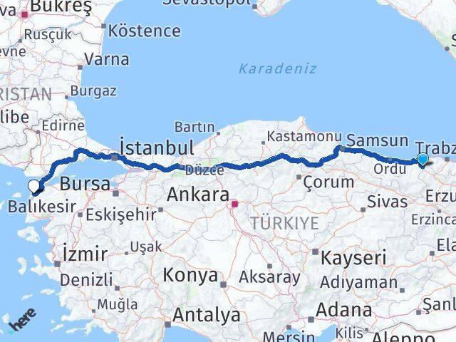 Giresun Doğankent Çanakkale Arası Kaç Km - Yol Haritası