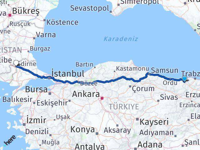 Giresun Doğankent Edirne Arası Kaç Km - Yol Haritası