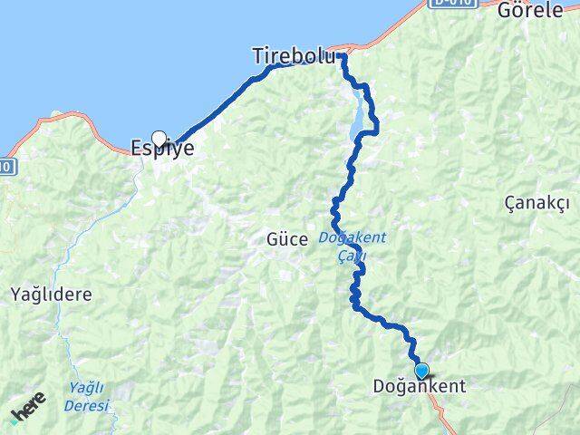 Giresun Doğankent Espiye Arası Kaç Km - Yol Haritası