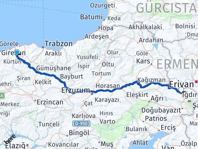 Giresun Doğankent Iğdır Arası Kaç Km - Yol Haritası