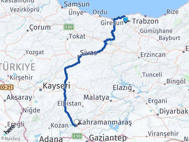 Giresun Doğankent Kahramanmaraş Arası Kaç Km - Yol Haritası