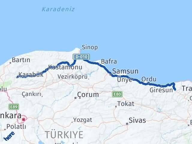 Giresun Doğankent Karabük Arası Kaç Km - Yol Haritası
