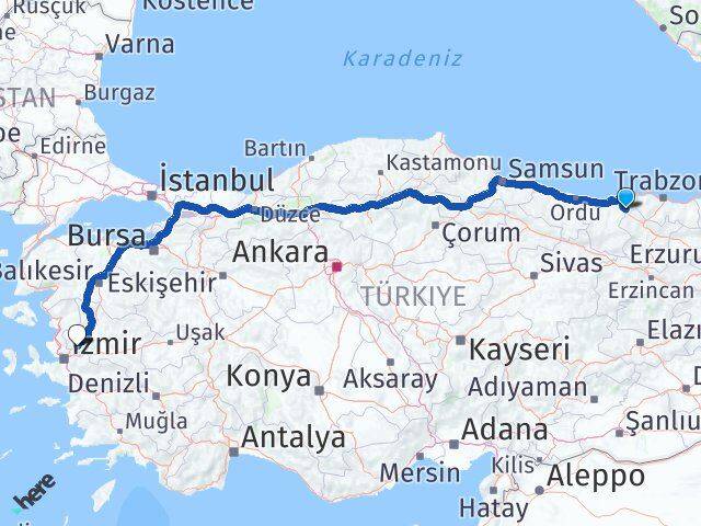 Giresun Doğankent Manisa Arası Kaç Km - Yol Haritası