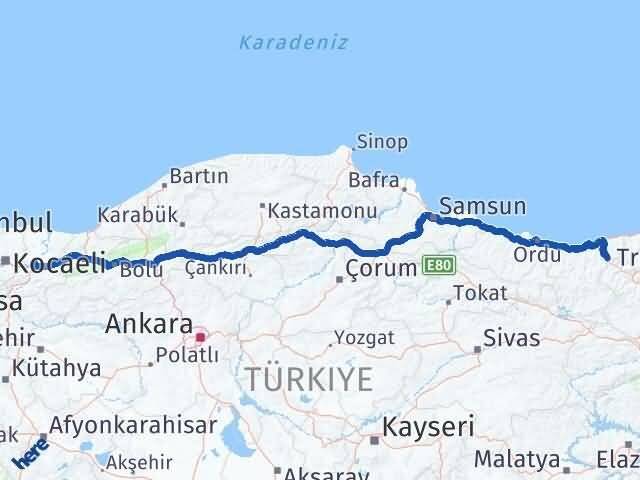 Giresun Doğankent Sakarya Arası Kaç Km - Yol Haritası