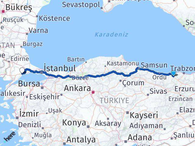 Giresun Doğankent Tekirdağ Arası Kaç Km - Yol Haritası
