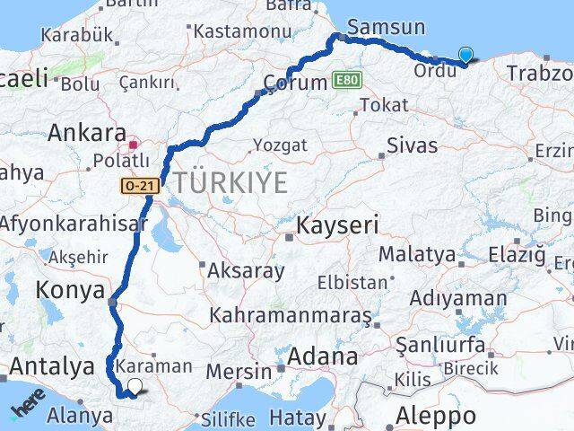 Giresun Ermenek Karaman Arası Kaç Km - Yol Haritası