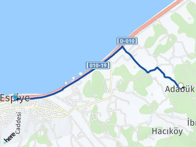 Giresun Espiye Adabük Espiye Arası Kaç Km - Yol Haritası