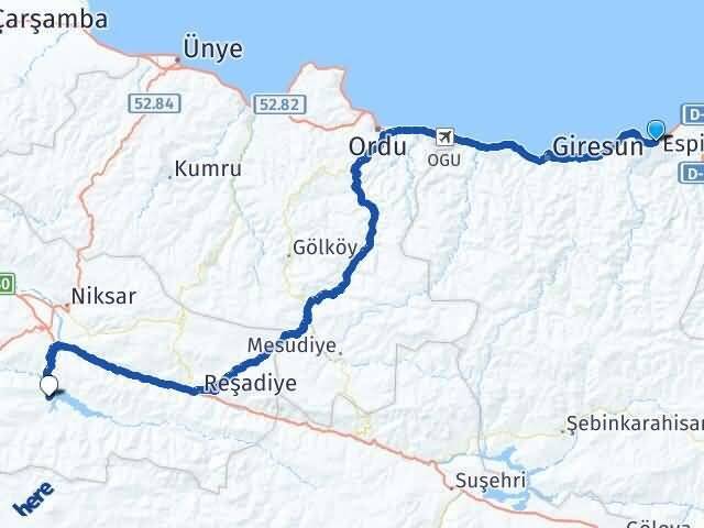 Giresun Espiye Almus Tokat Arası Kaç Km - Yol Haritası