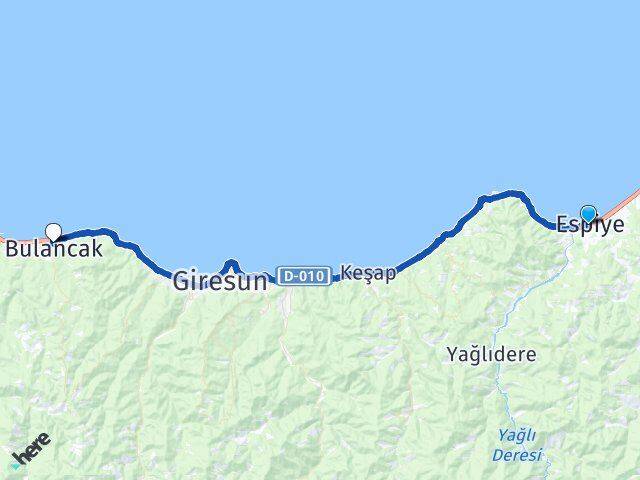 Giresun Espiye Bulancak Arası Kaç Km - Yol Haritası