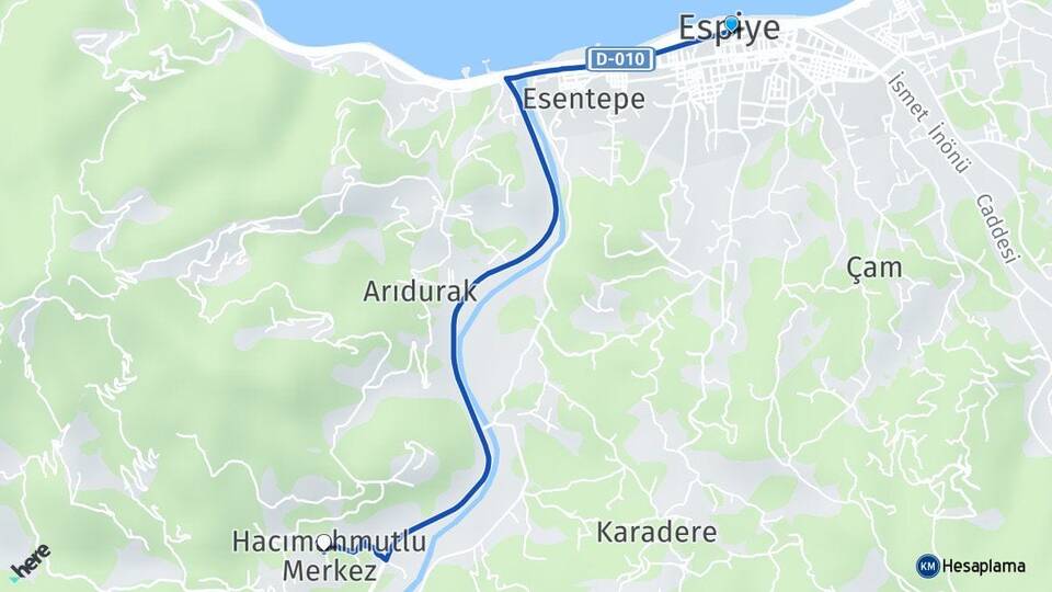 Giresun Espiye Hacımahmutlu Espiye Arası Kaç Km - Yol Haritası