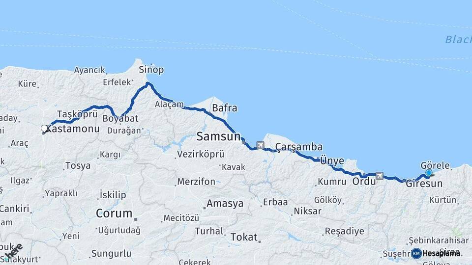 Giresun Espiye Kastamonu Arası Kaç Km - Yol Haritası