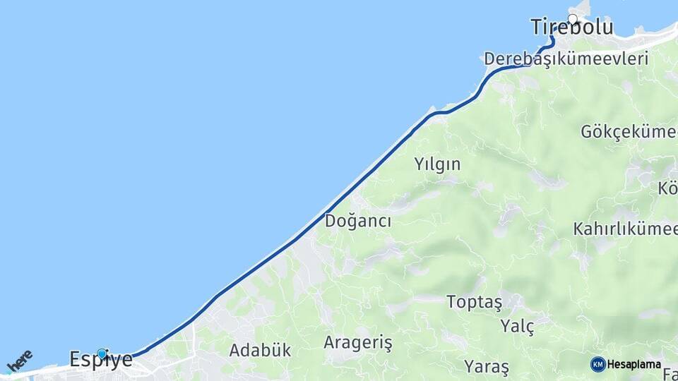 Giresun Espiye Tirebolu Arası Kaç Km - Yol Haritası
