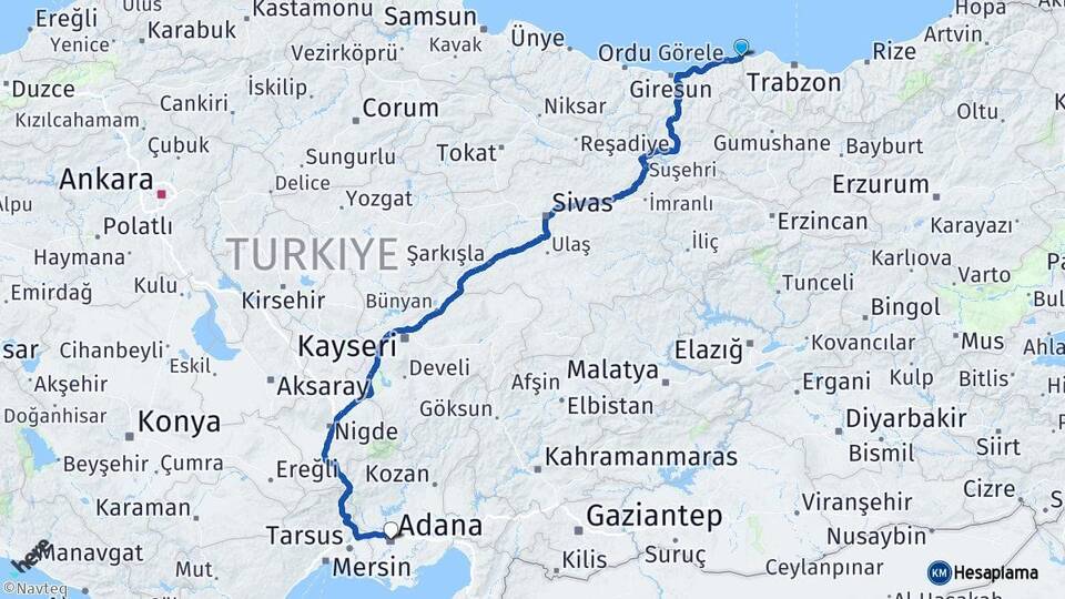 Giresun Eynesil Adana Arası Kaç Km - Yol Haritası