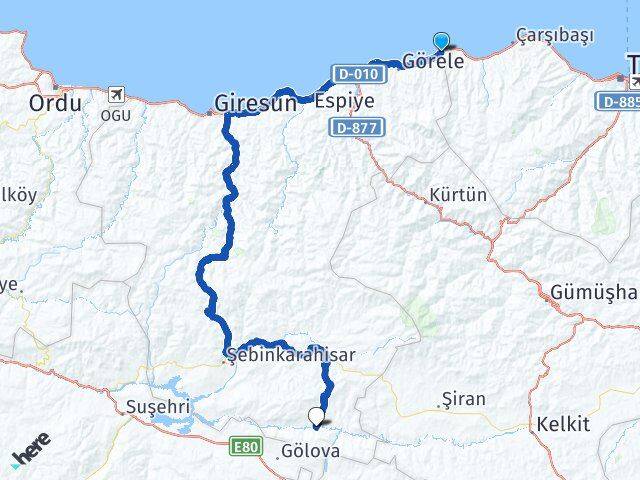 Giresun Eynesil Çamoluk Arası Kaç Km - Yol Haritası