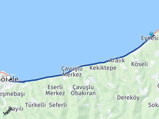 Giresun Eynesil Görele Arası Kaç Km - Yol Haritası
