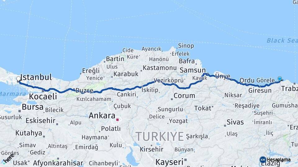 Giresun Eynesil İstanbul Arası Kaç Km - Yol Haritası