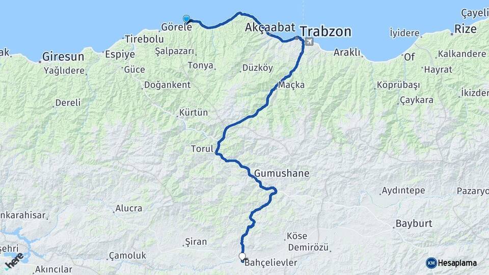 Giresun Eynesil Kelkit Gümüşhane Arası Kaç Km - Yol Haritası